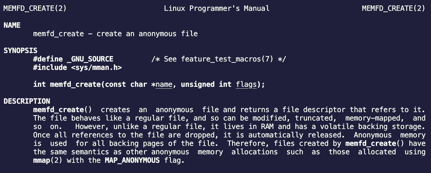 man page of memfd_create