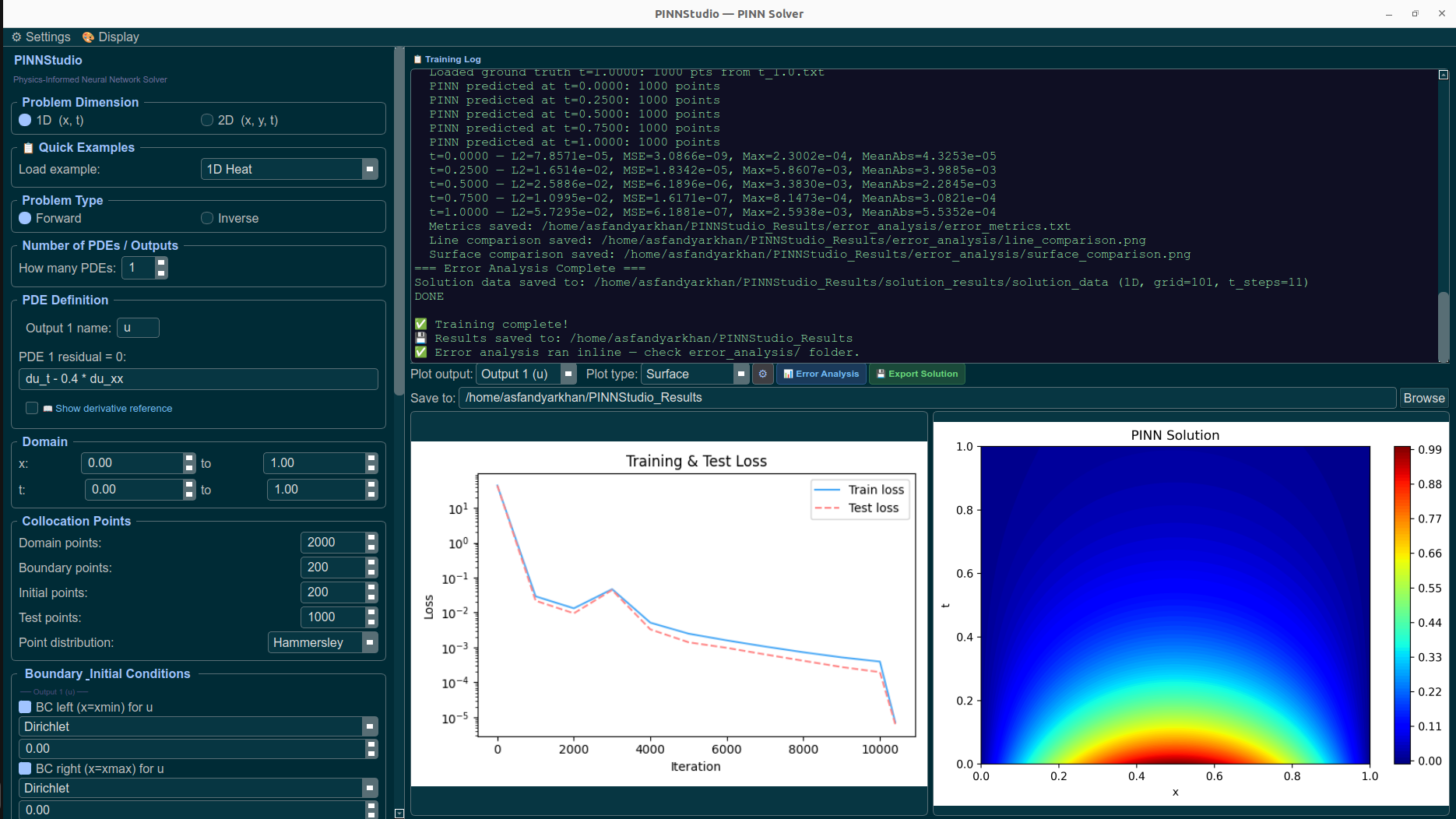 PINNStudio PDE, domain, and collocation point setup