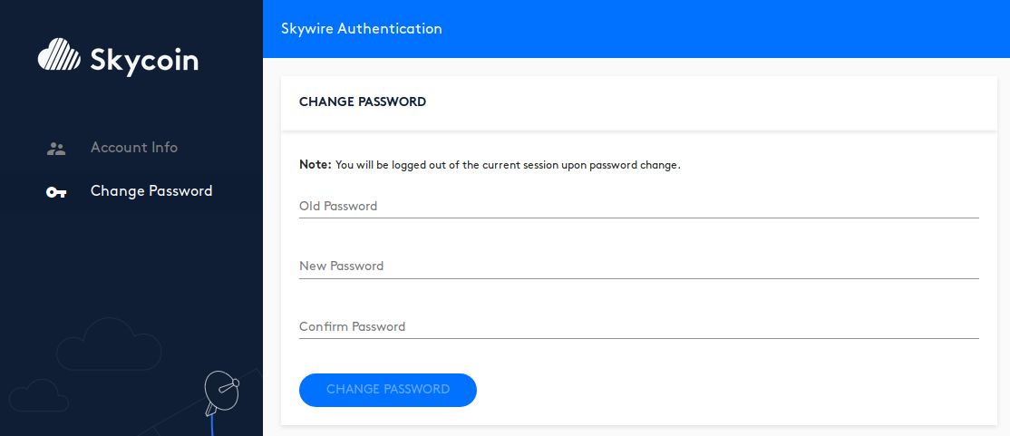 Authentication system password change page.