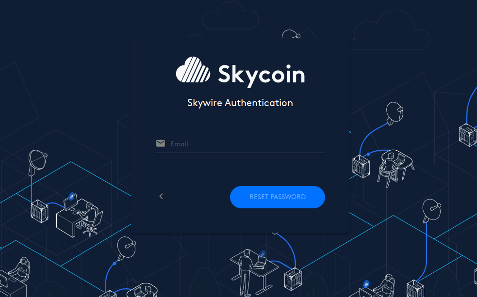 Reset password page of the Skywire authentication system.
