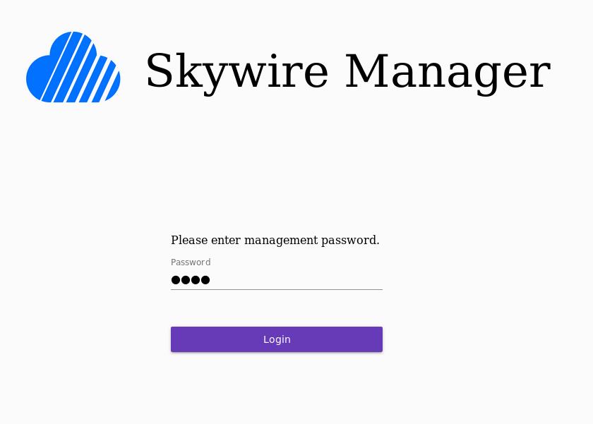 Screenshot of the login prompt of the Skywire manager weg interface.