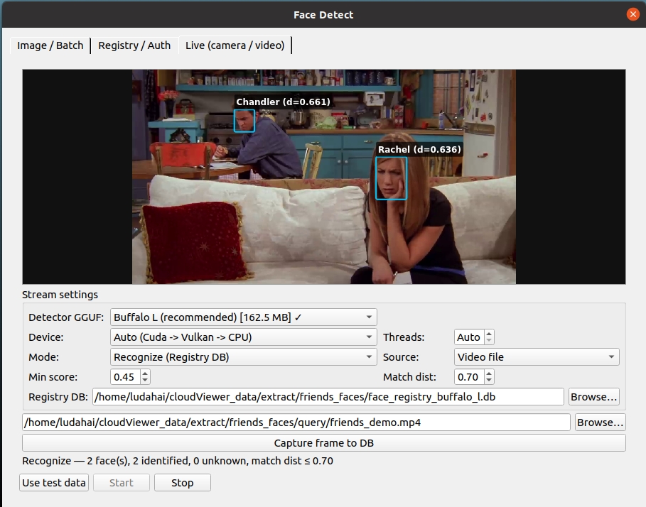 qFaceDetect live recognition