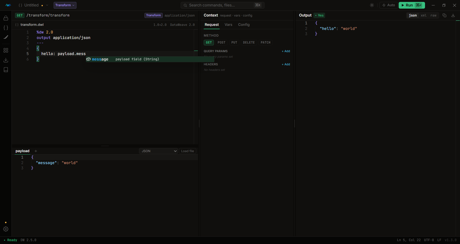 Script editor with autocomplete and live output