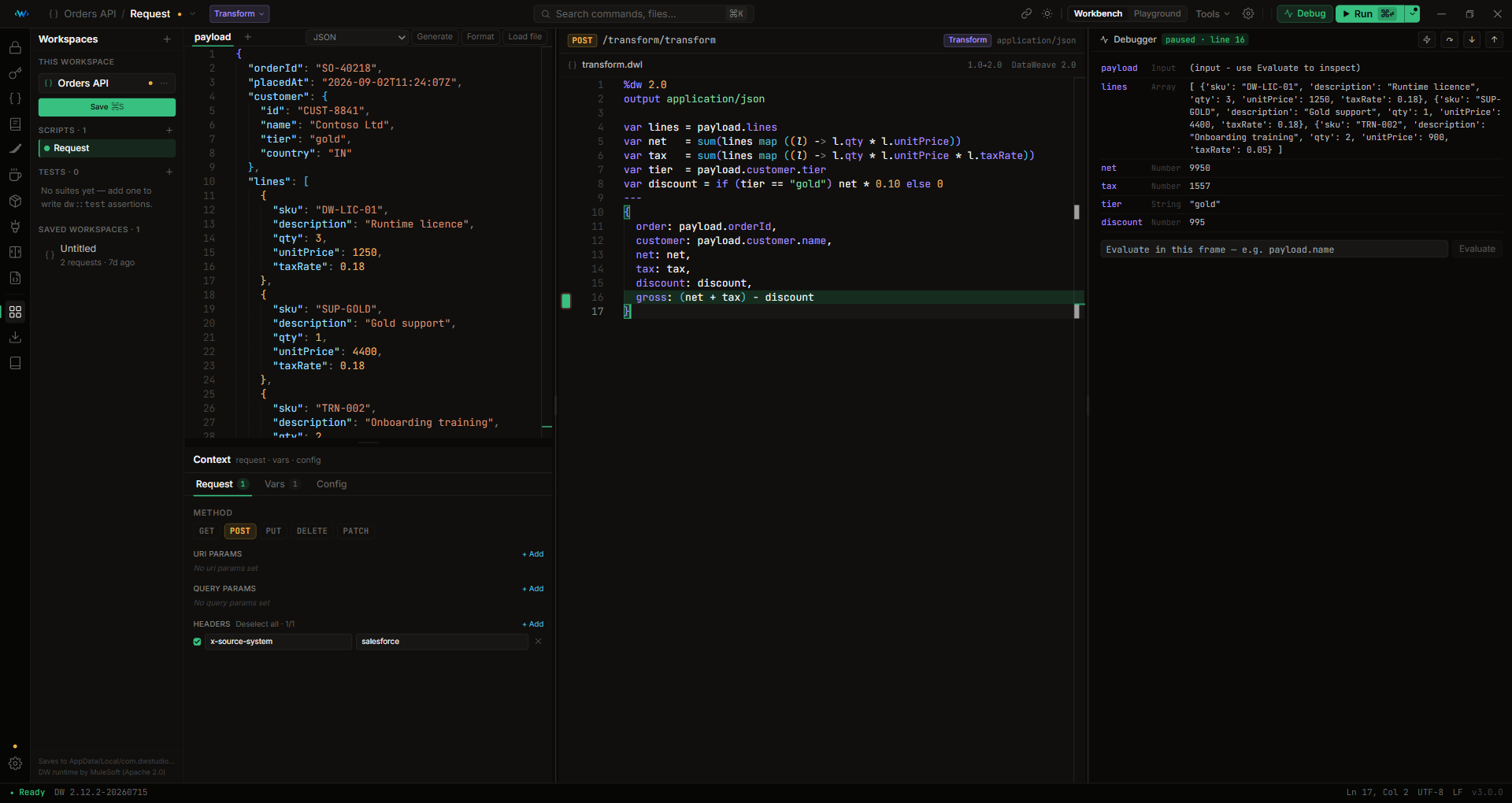 Step debugger paused on a breakpoint