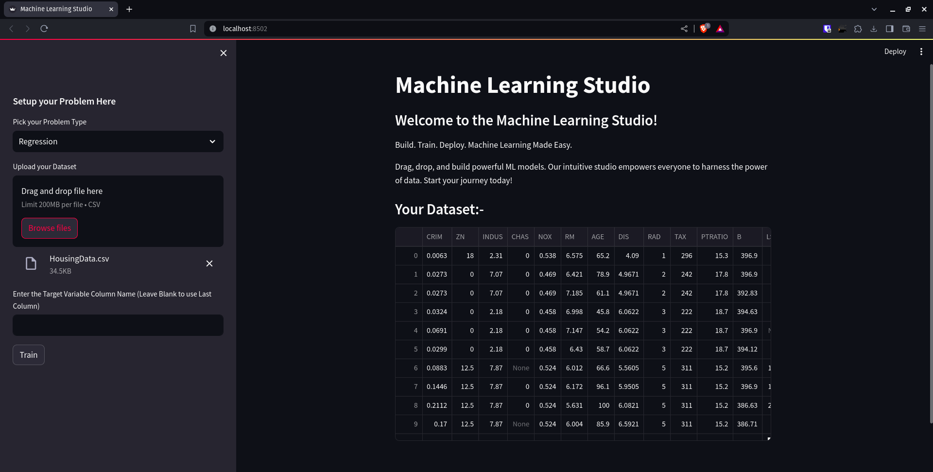 Screenshot of Dataset