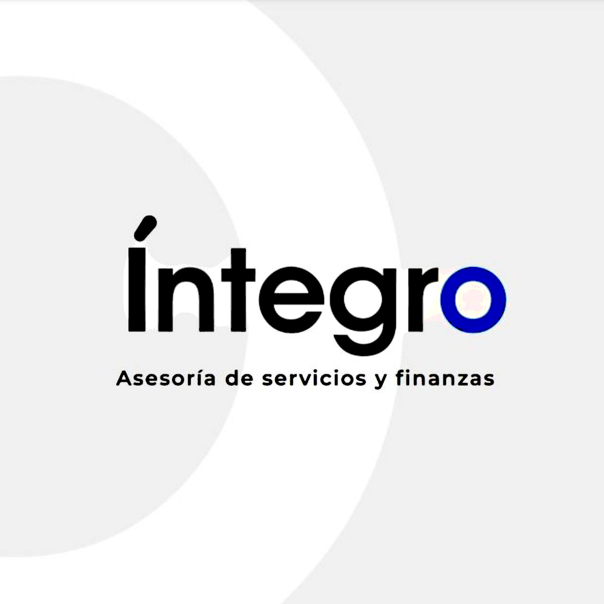 integro writed in black with the o in blue