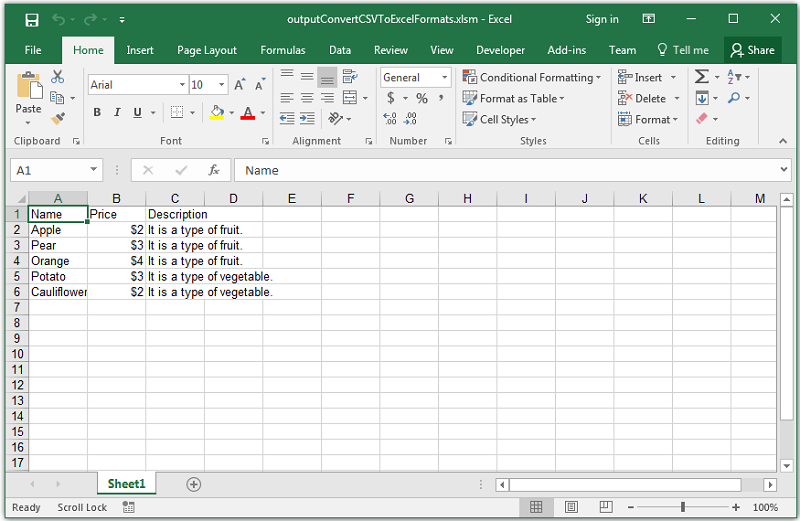 convert csv file to excel
