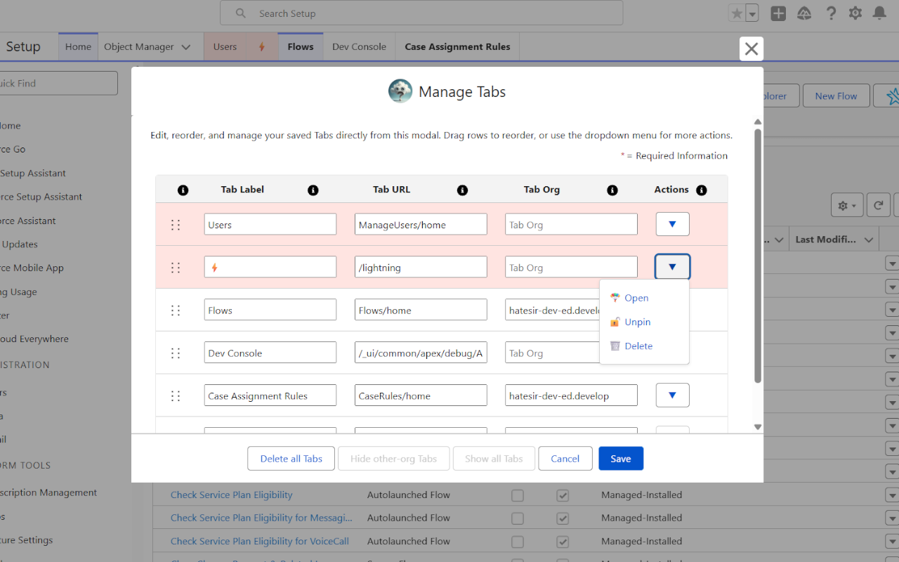 Again, Why Salesforce manage tabs screen