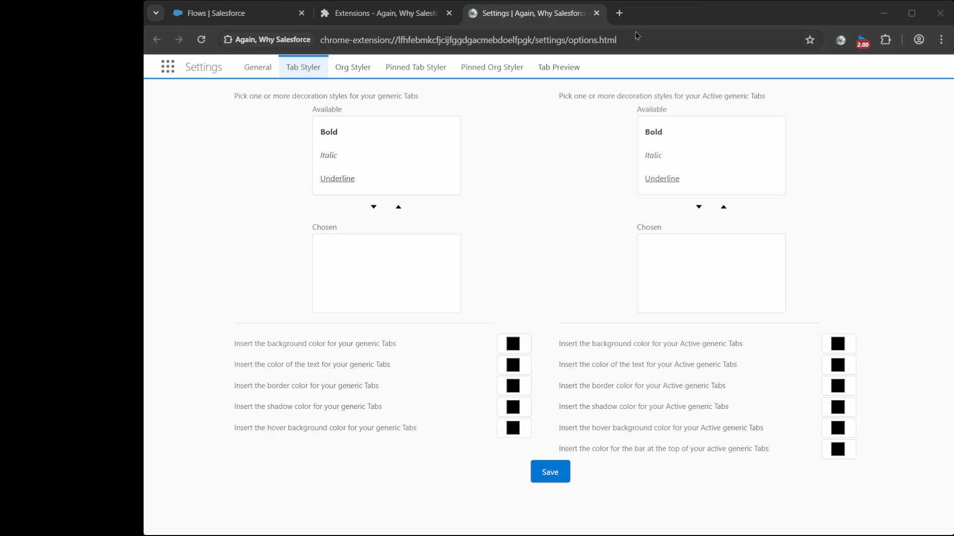 Tab styling controls