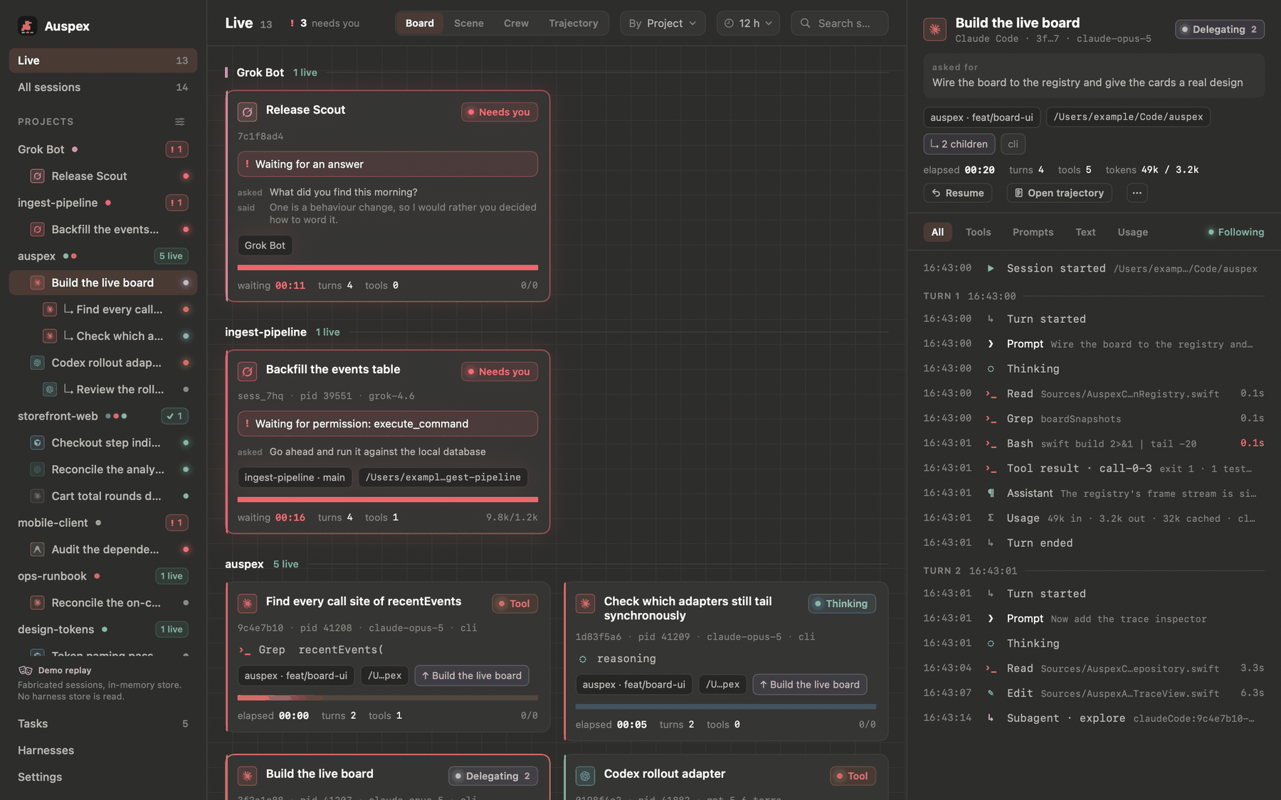 Auspex live agent board