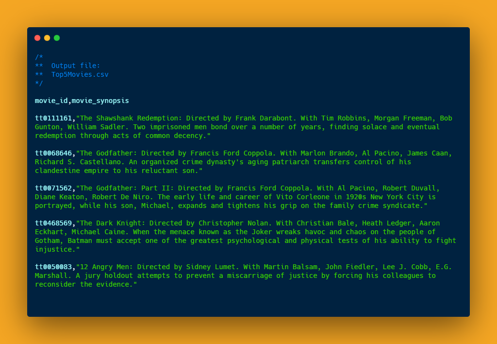 Top5Movies CSV output file