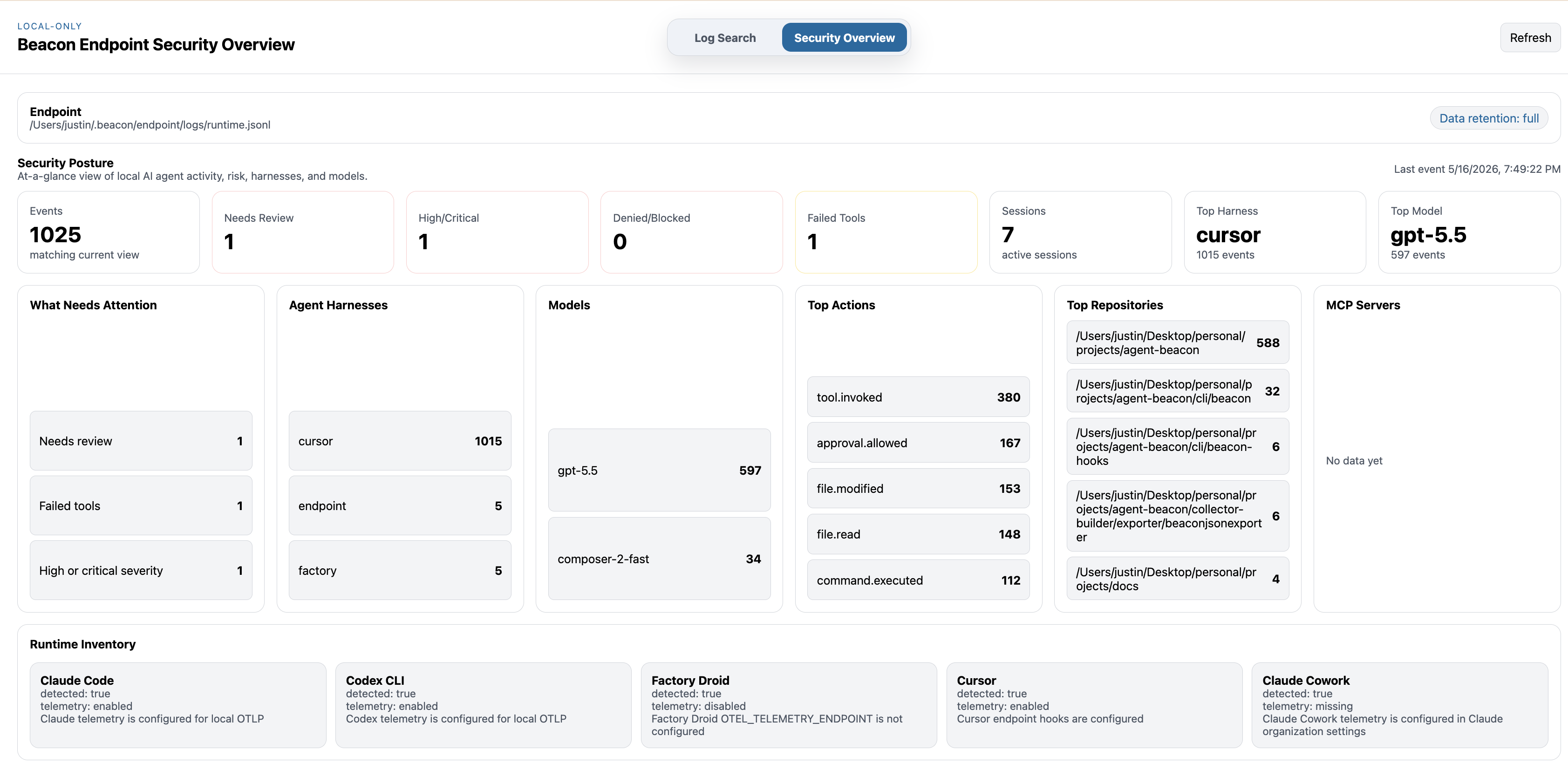Beacon dashboard overview