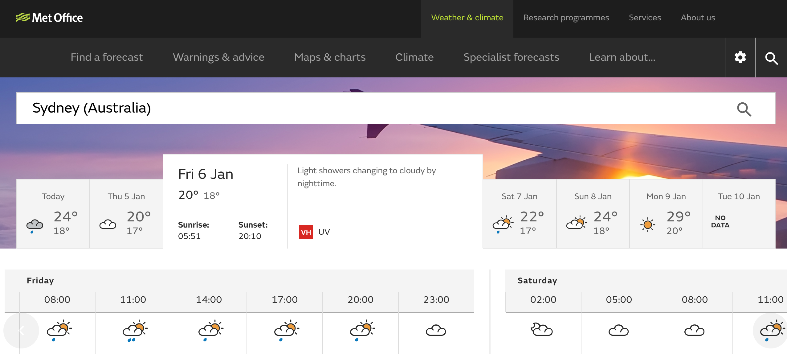 screenshot of met office