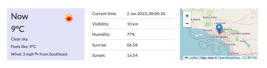 screenshot of the section showing the current weather conditions