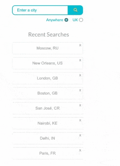 city being added to recent searches