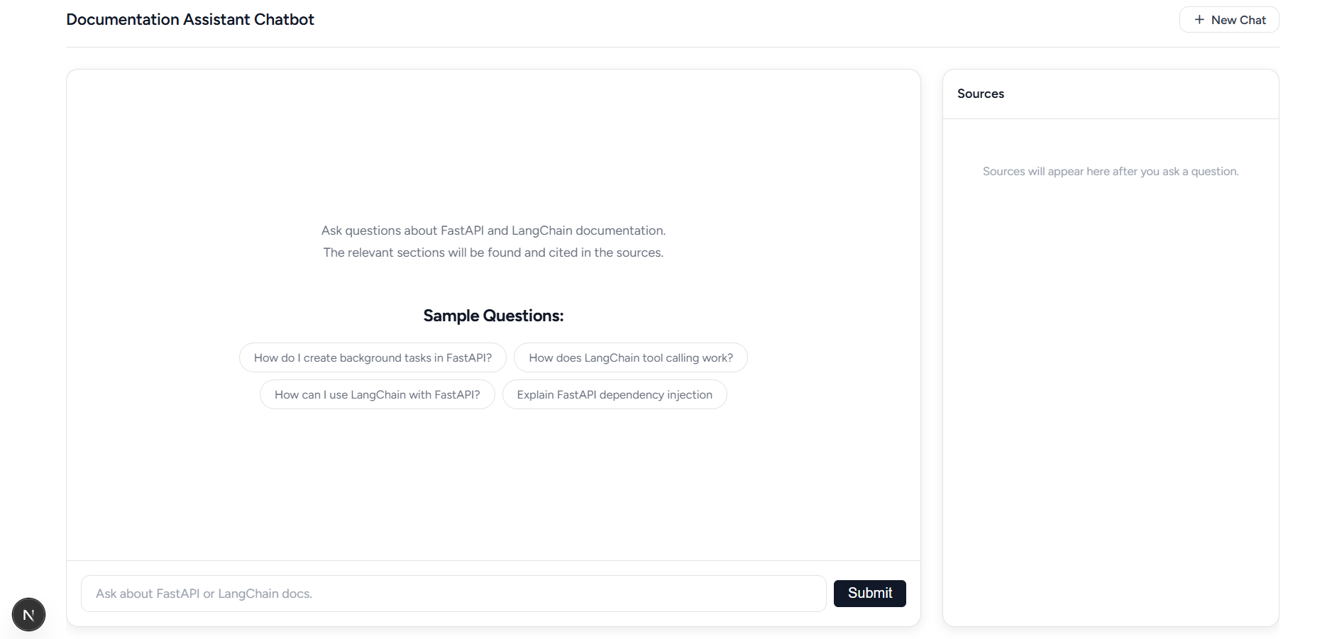 RAG Documentation Assistant interface