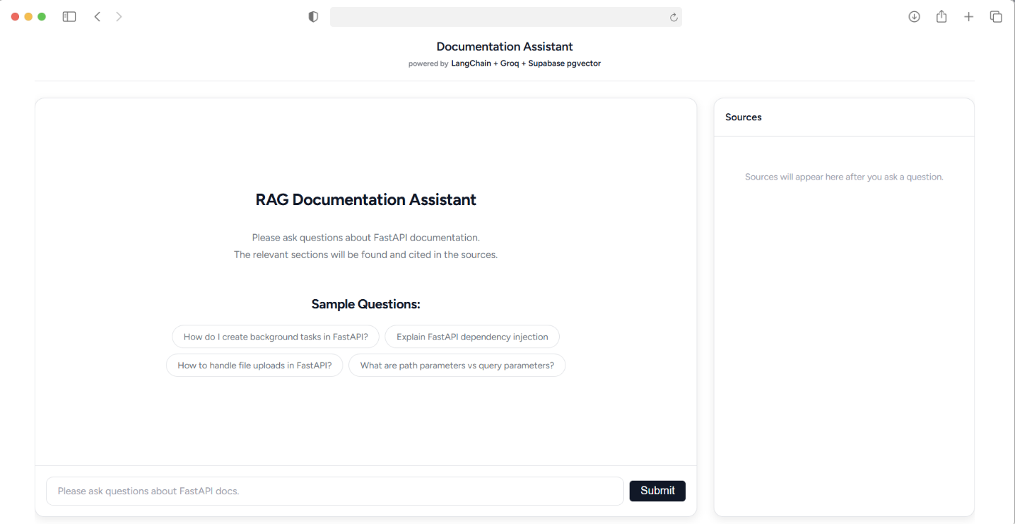 RAG Documentation Assistant interface