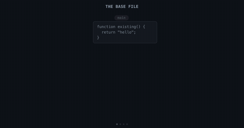 Weave merge animation: two branches add different functions, git conflicts, weave merges cleanly