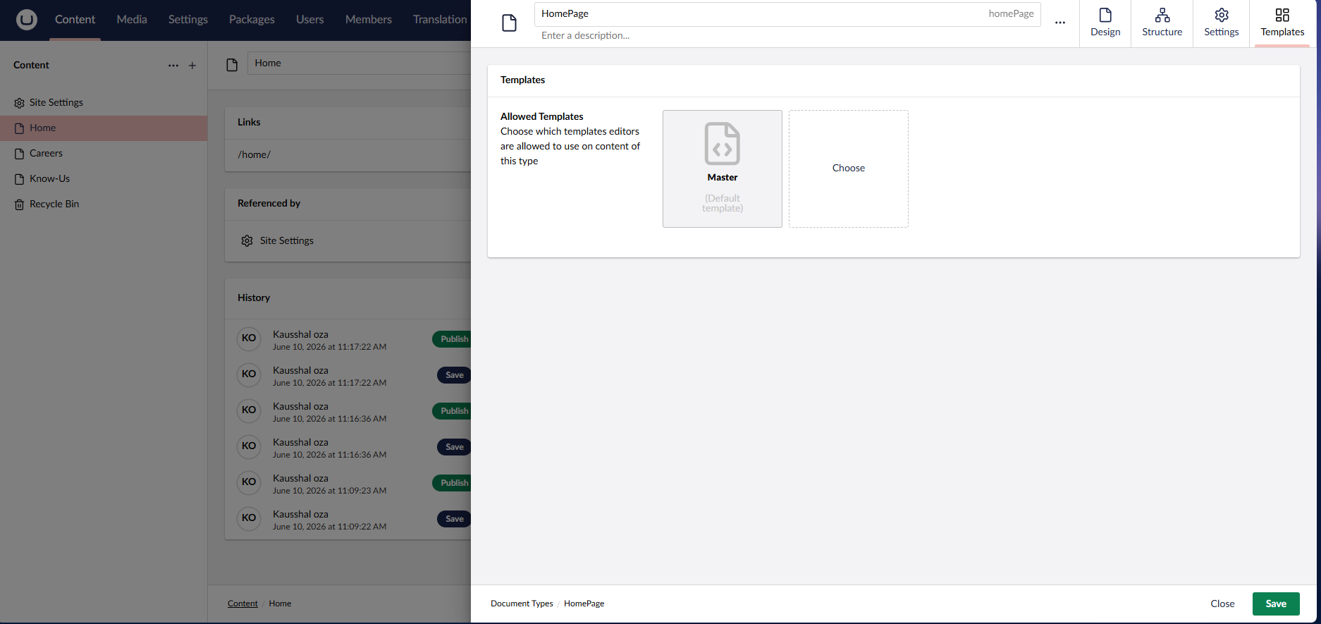 Assign Master Template to Document Type
