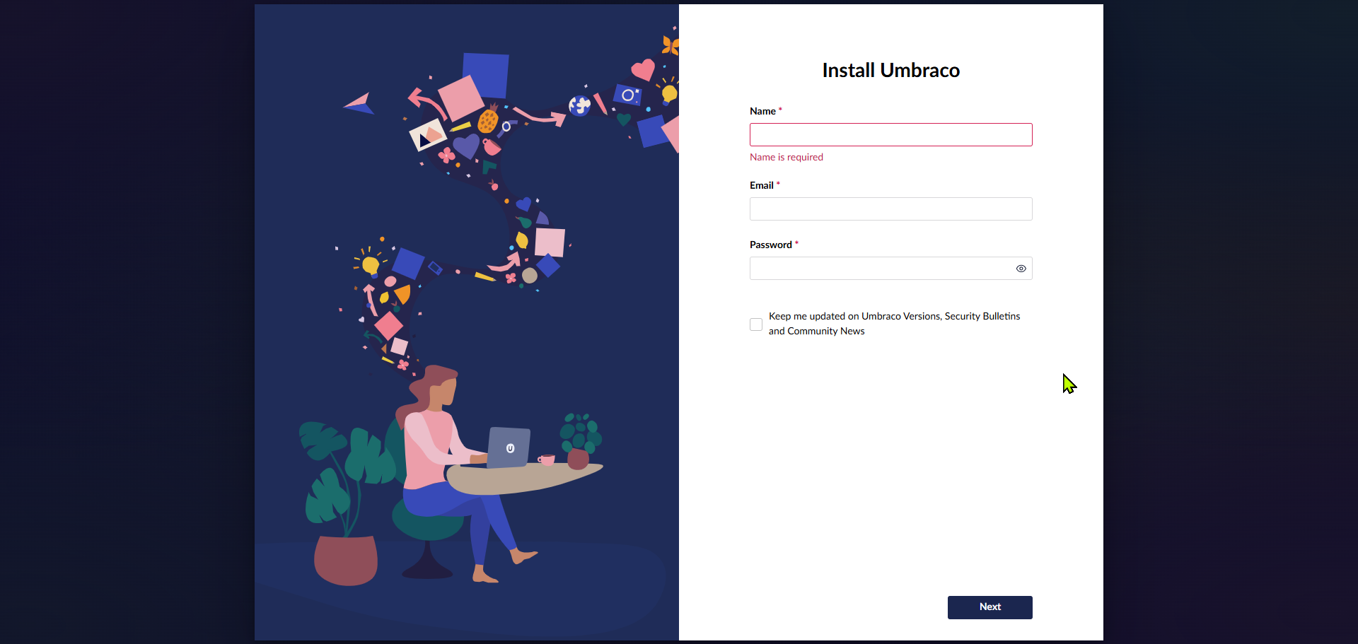 Fill the necessary details and setup umbraco