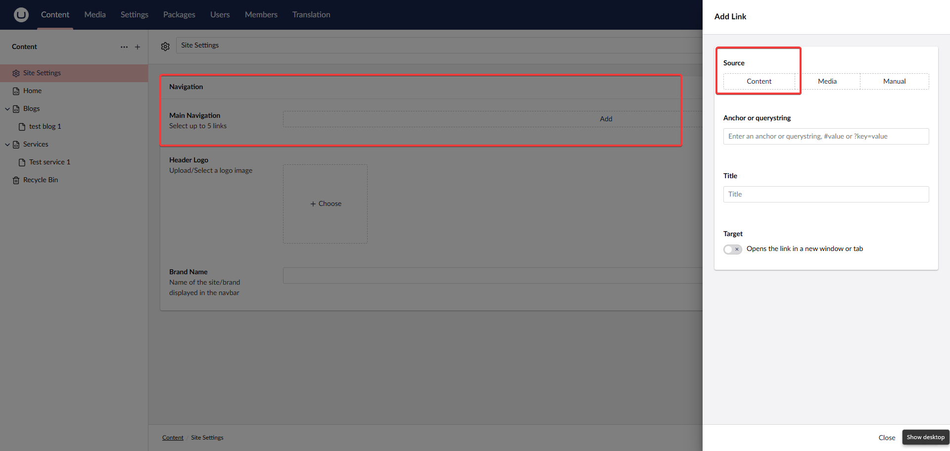 Choose Content Options