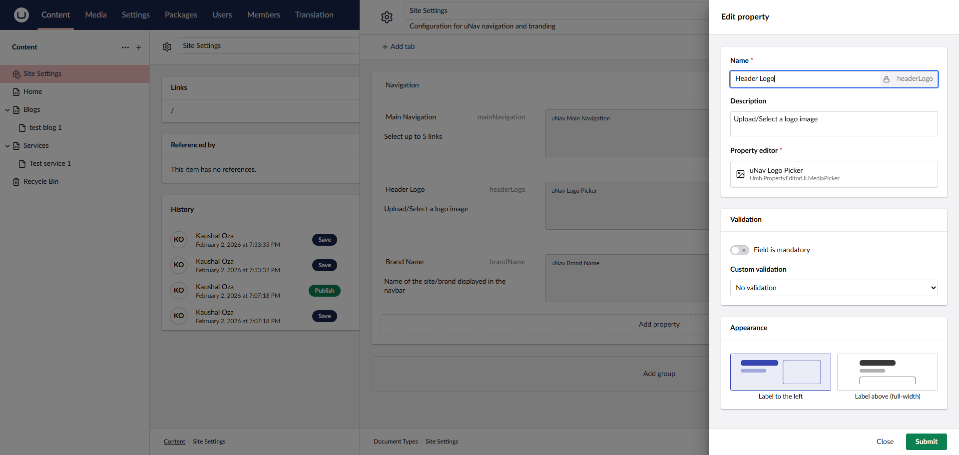 Select the property editor used for logo