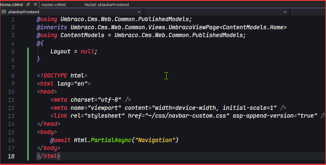 Register CSS and partial view