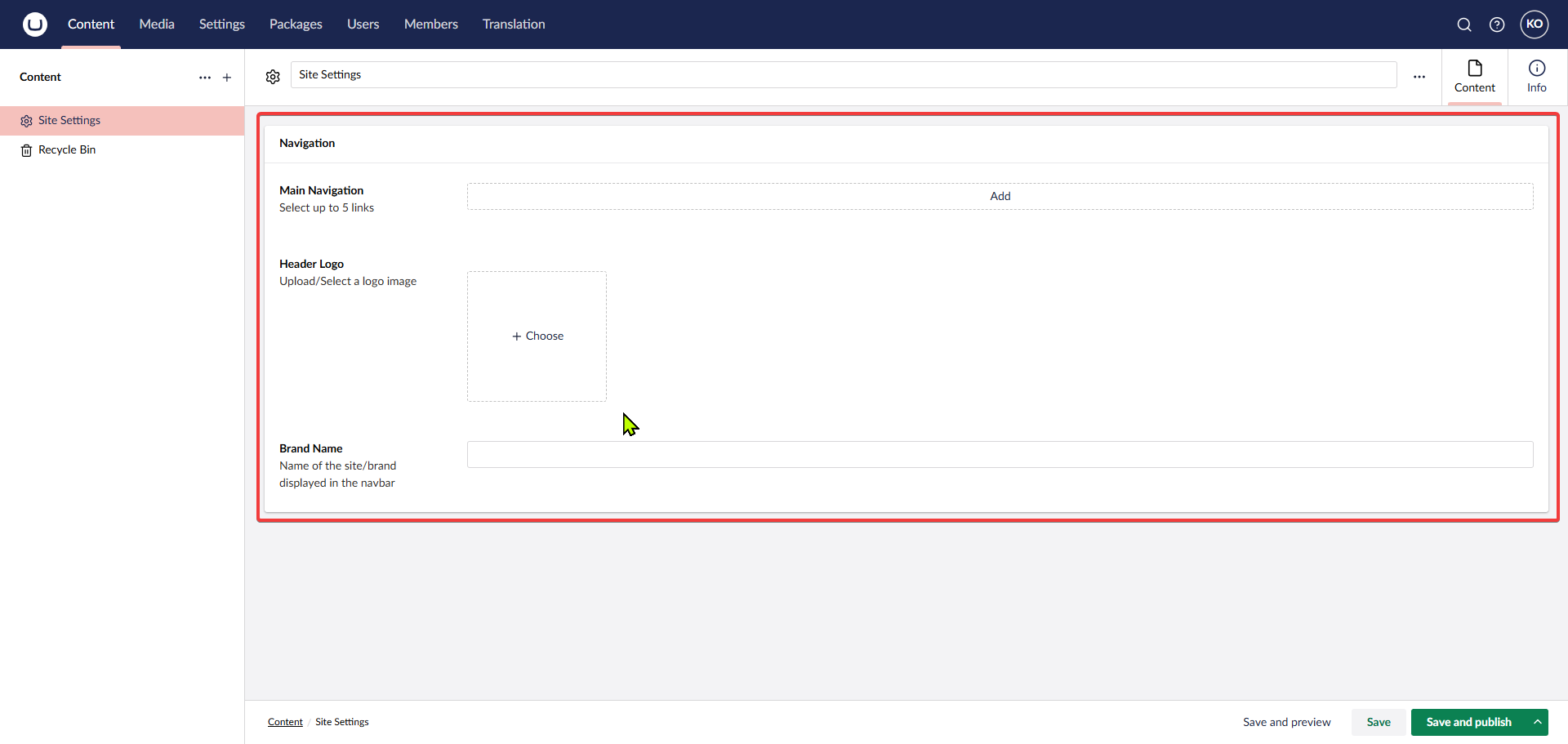 Site Settings Properties