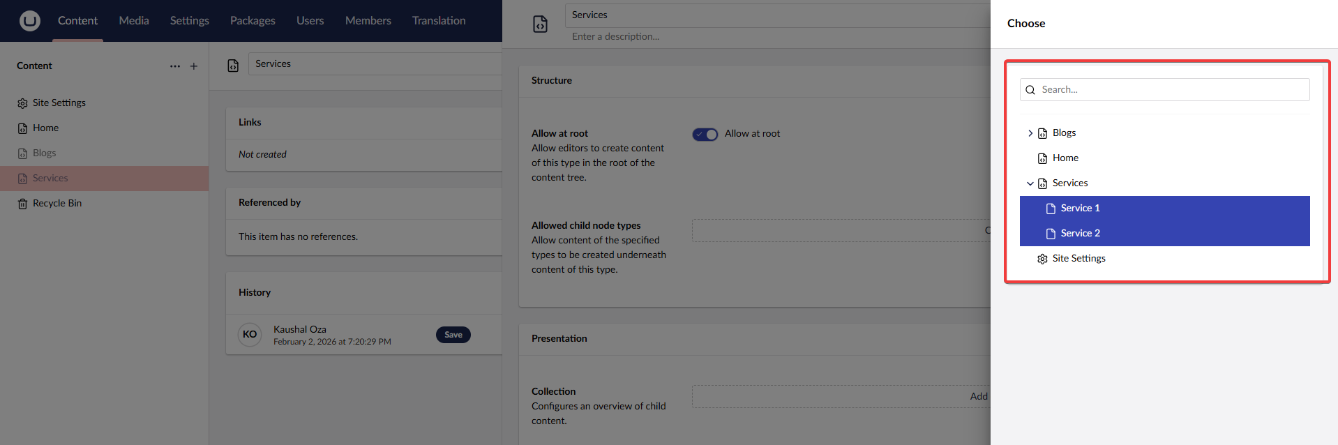 Select the appropriate allowed child node types