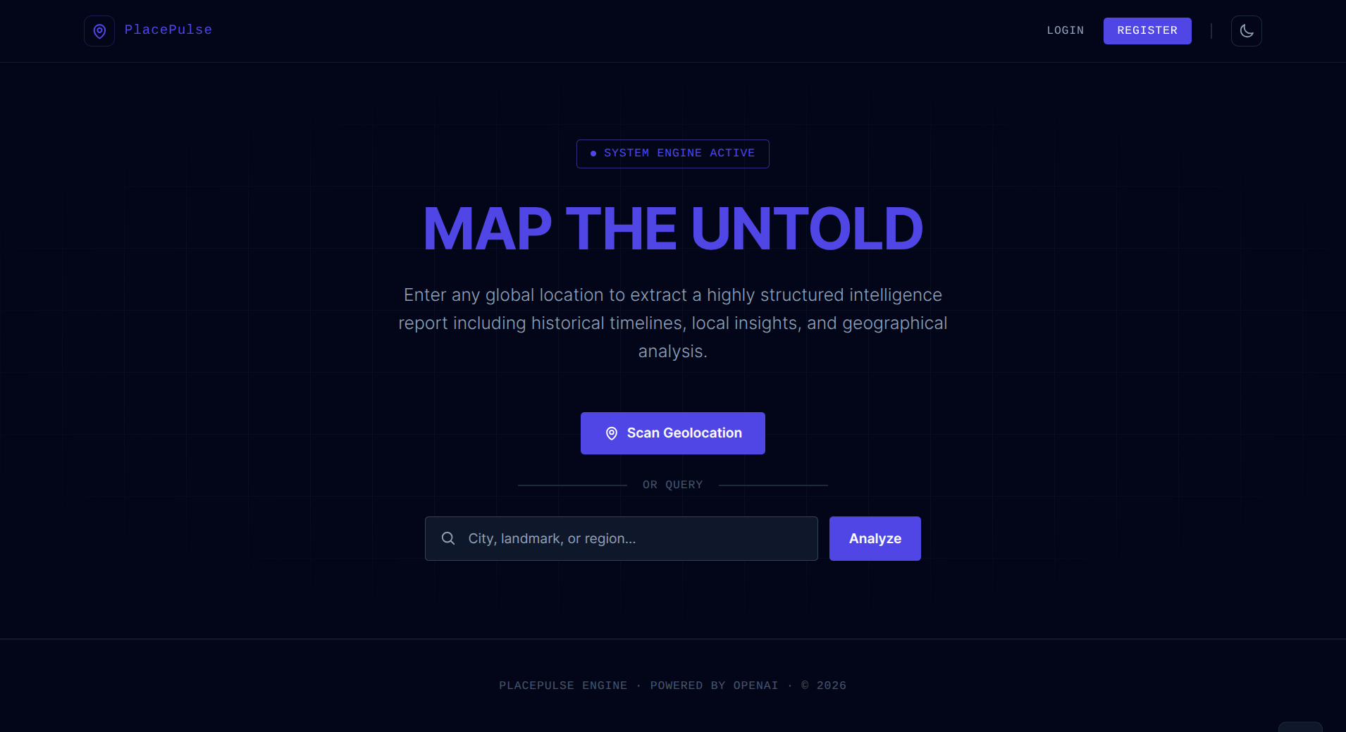 Screenshot of Landing Page