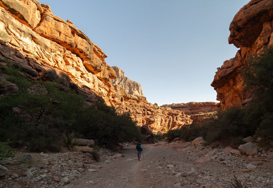 Nature A Hiker Journeying Through A Stunning Desert Canyon In Arizona, Usa. HD Wallpaper #3837