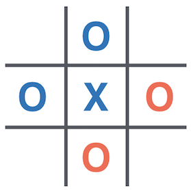 Wild Tic-Tac-Toe. Player 1 = blue. Player 2 = red