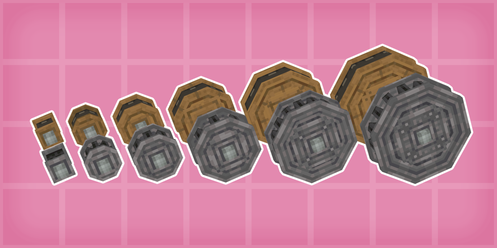 The six cogwheel sizes, plain and industrial