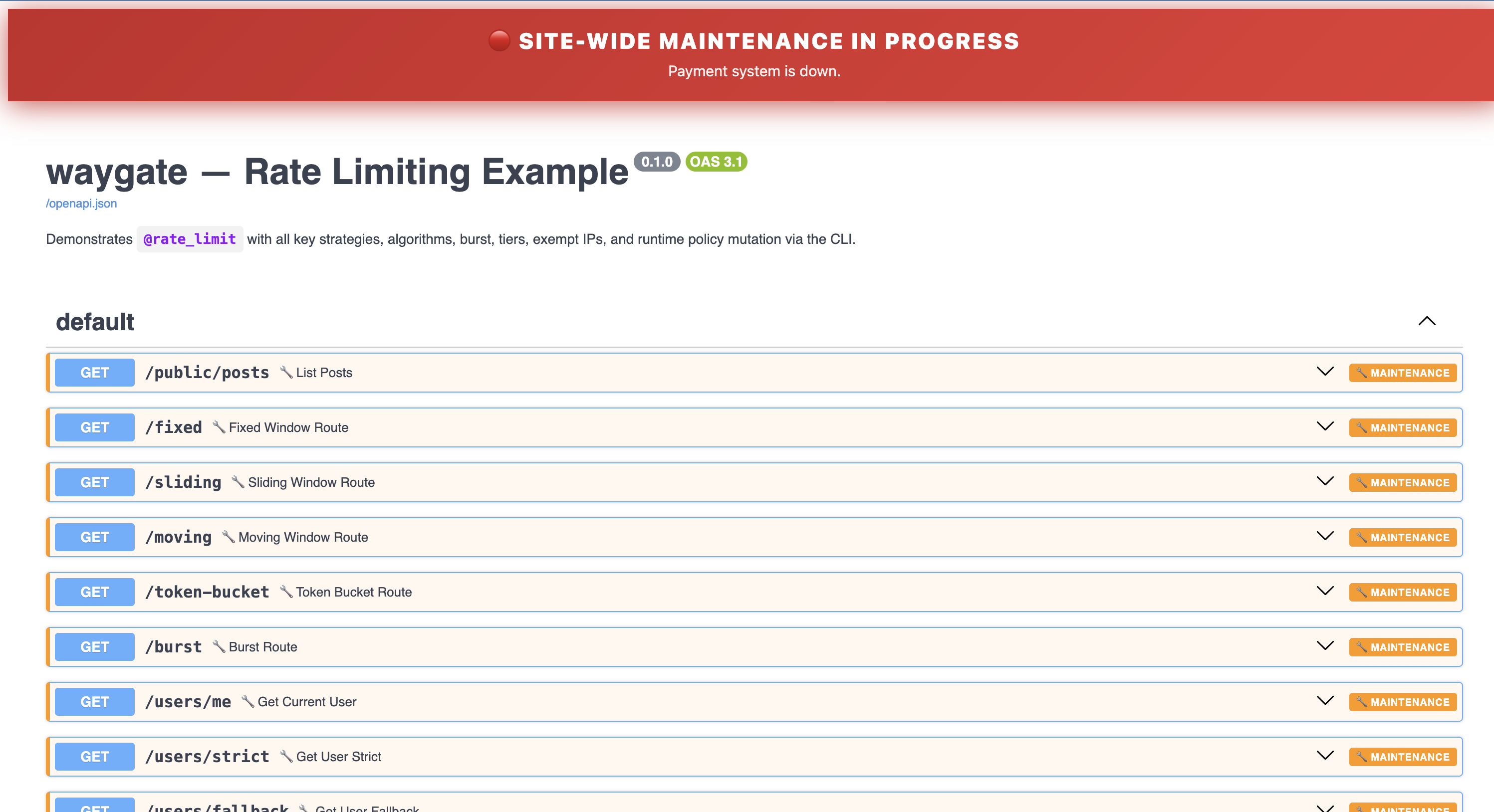 API Shield maintenance banner in Swagger UI