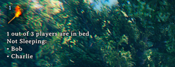 Top-left notification showing the bed count and Not Sleeping list.