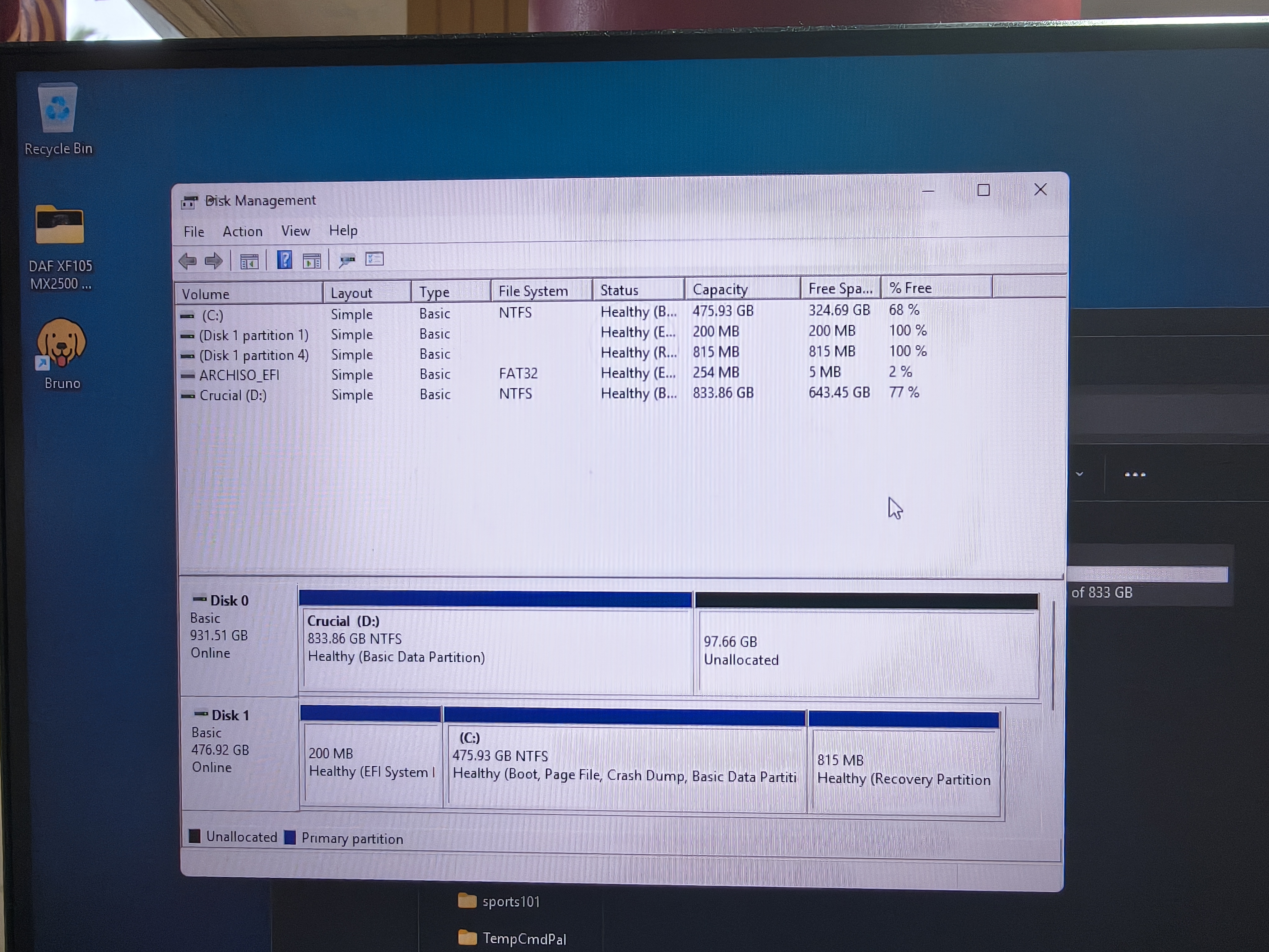 Disk configuration windows