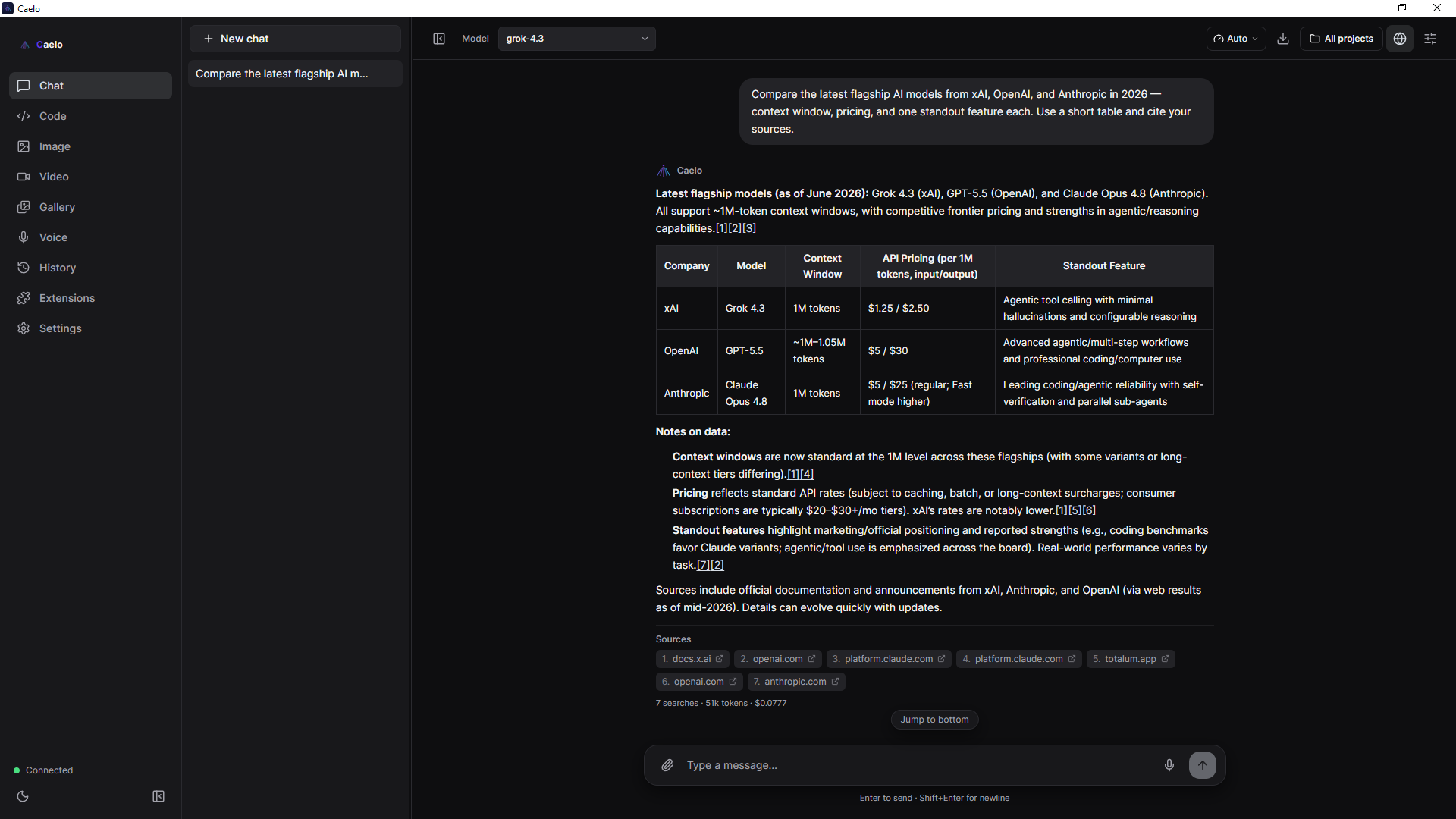 Chat with live search and citations