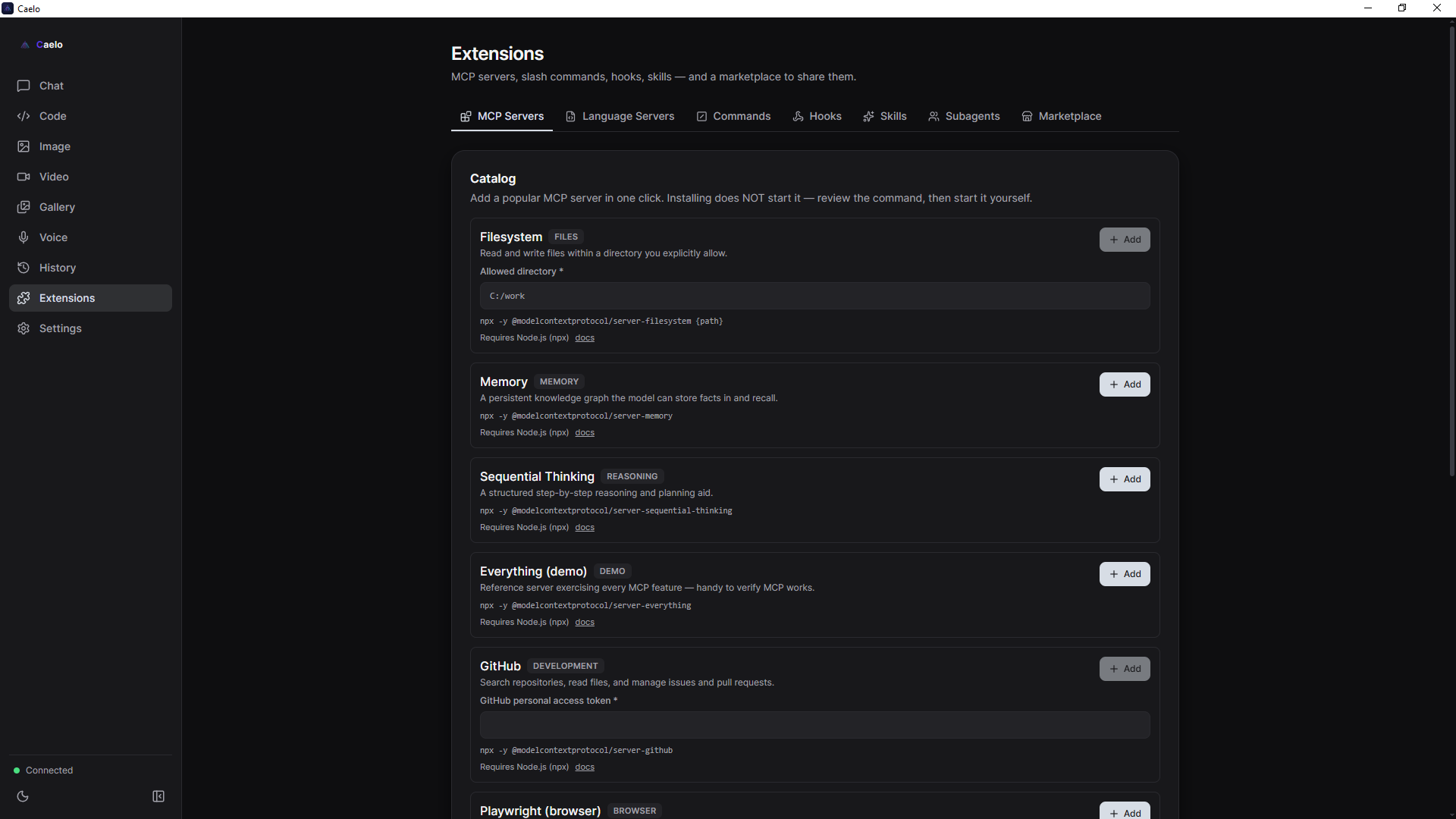 Extensions — MCP servers, skills, commands