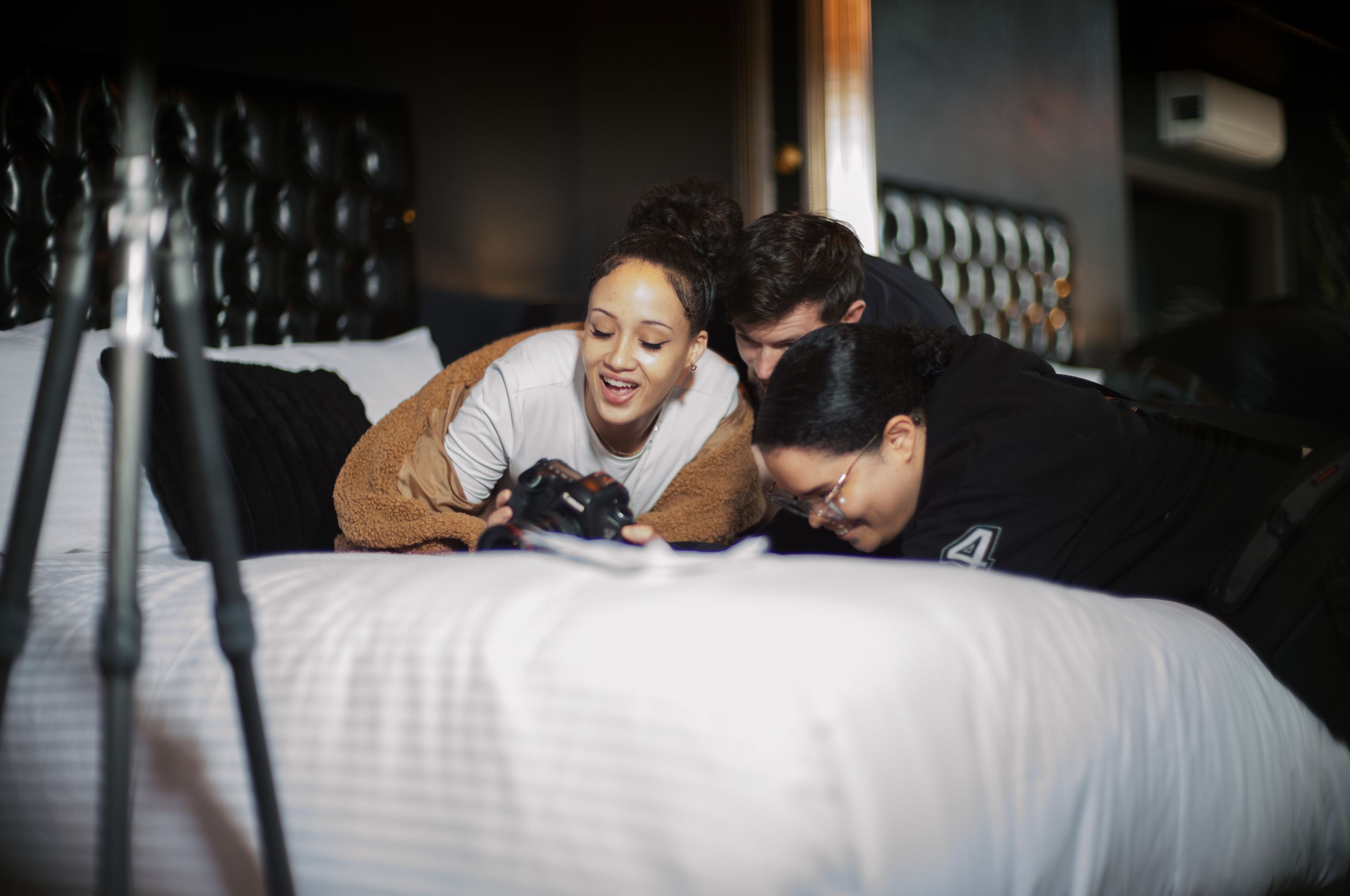 Candid of people looking at camera