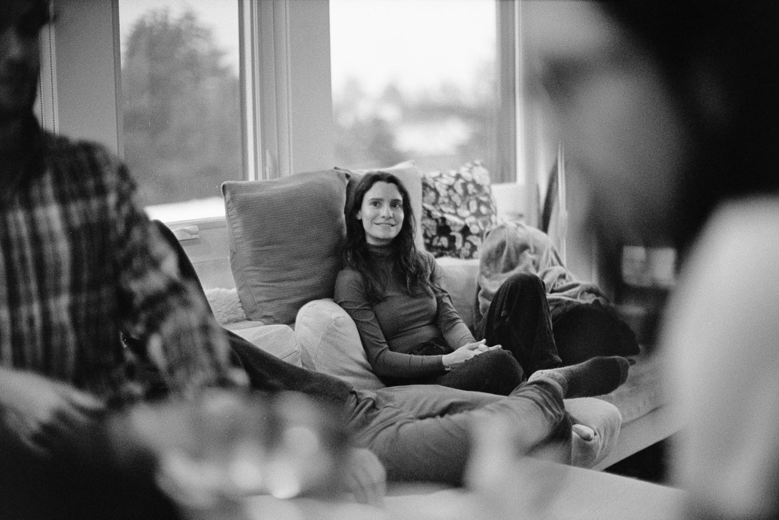 M on couch