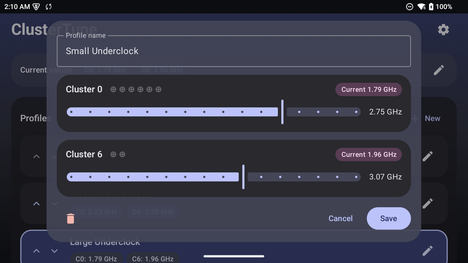 ClusterTune profile editor dialog