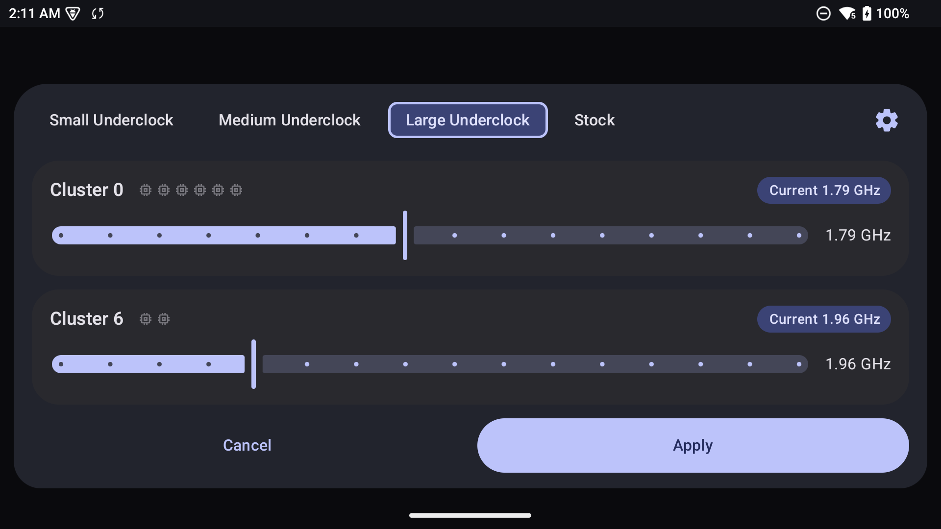 ClusterTune Quick Settings tile dialog