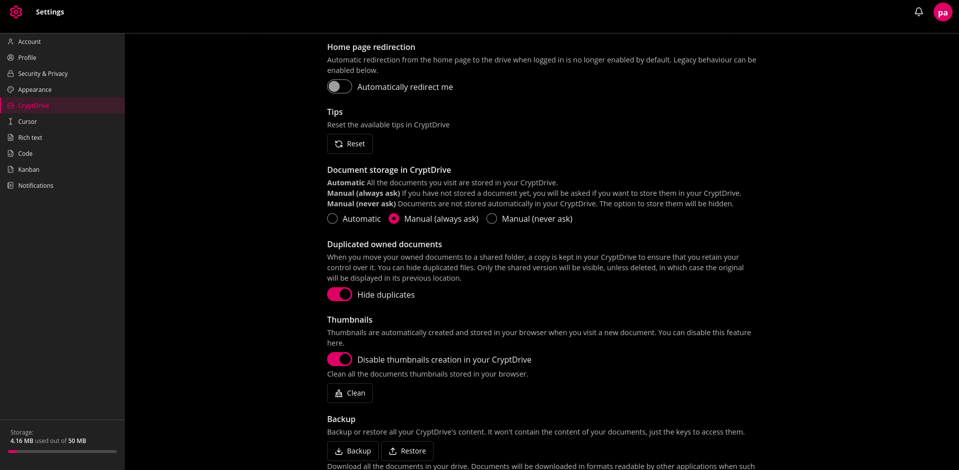 UI des settings