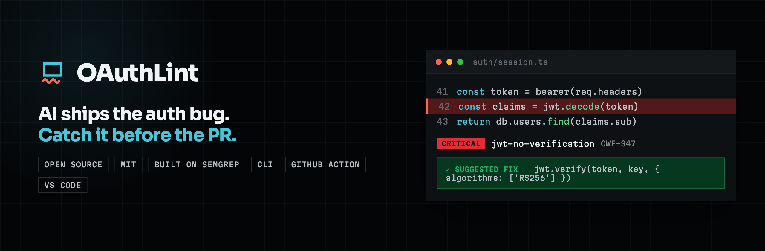 OAuthLint: AI ships the auth bug. Catch it before the PR.