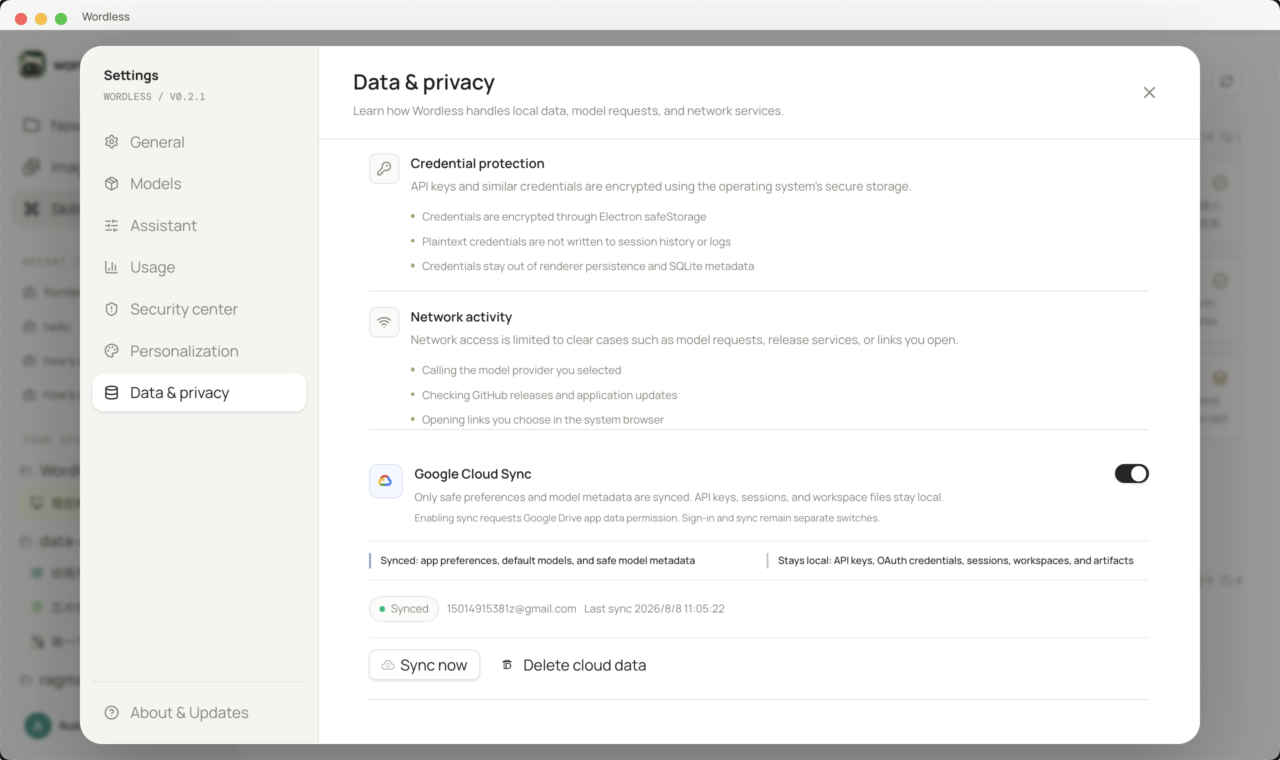 Security and privacy settings