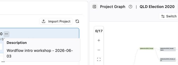 A Project's description, opened from the … beside its name