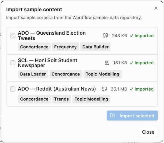 Import sample content dialog