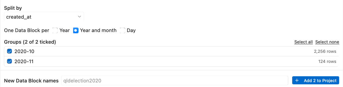 Group by a date column, one Data Block per year and month