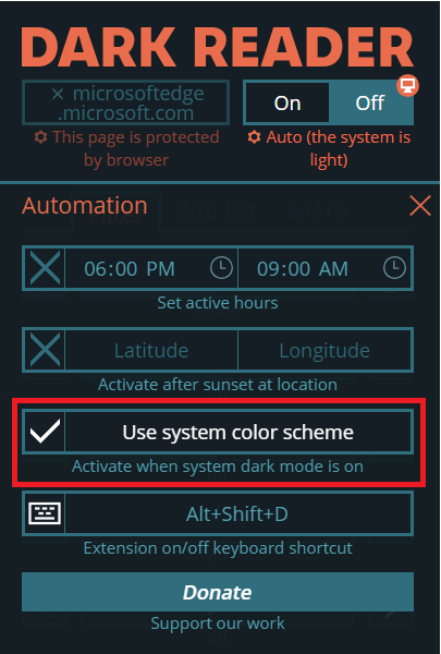 Screenshot of the option menu, that allows multiple automation settings