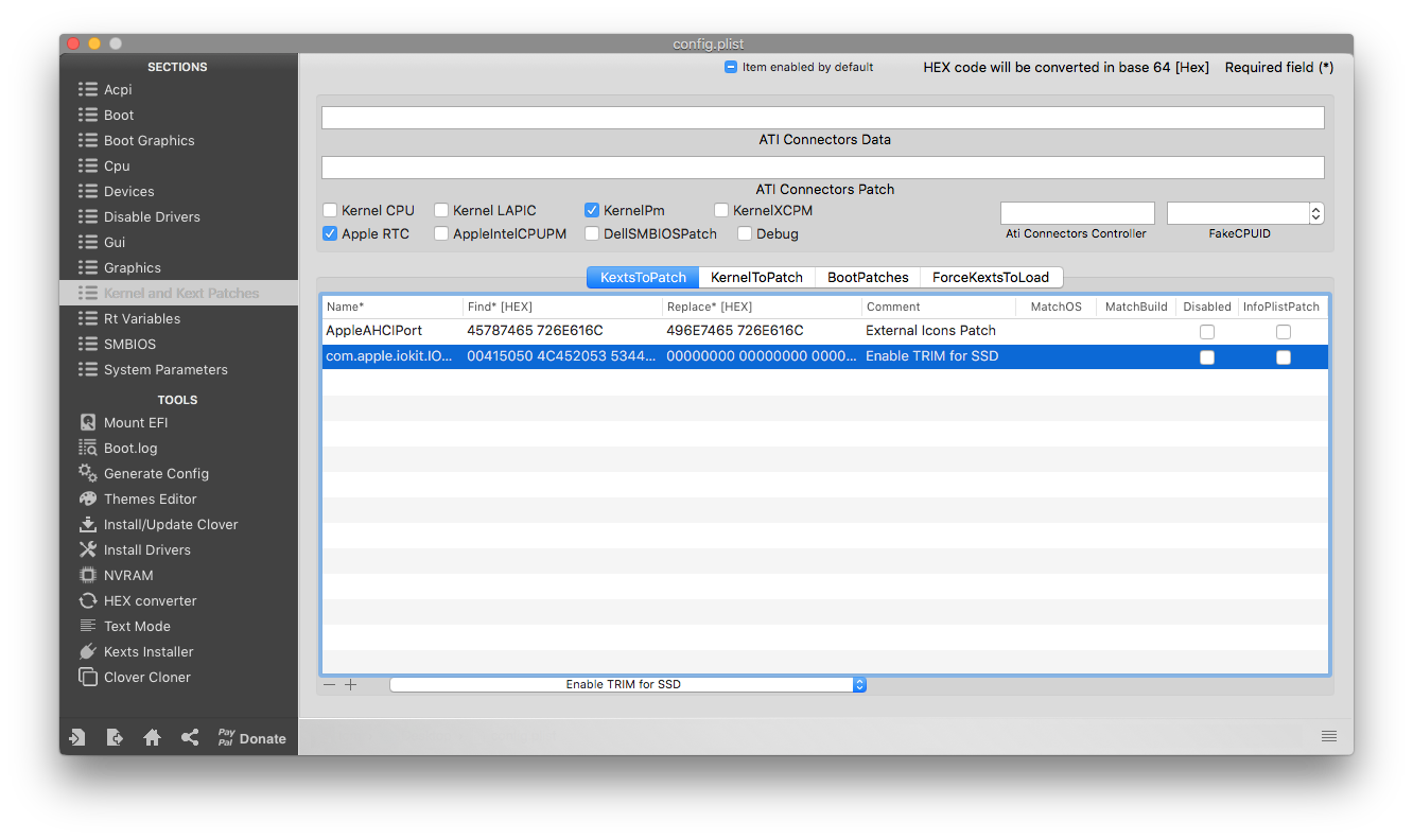 TRIM patch in Clover Configurator